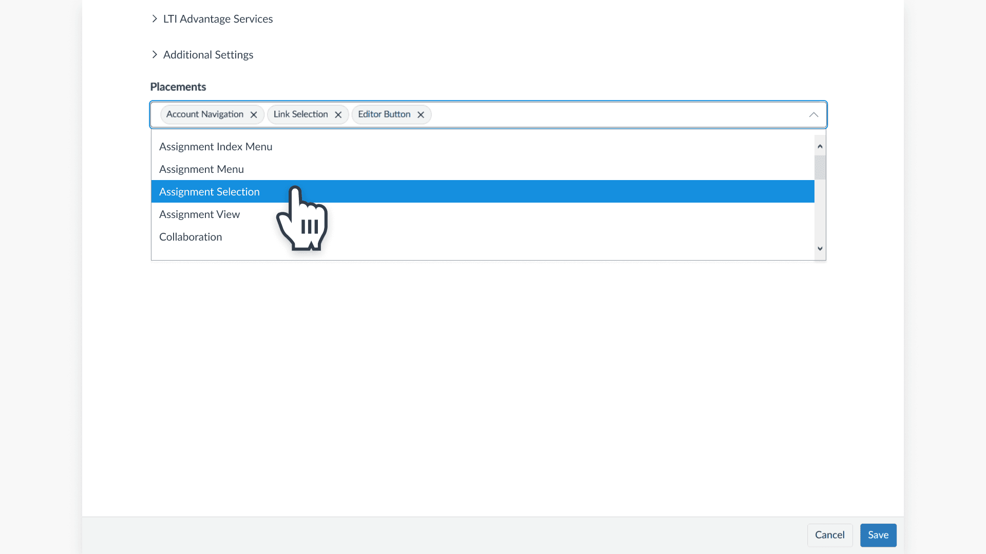 Assignment selection option