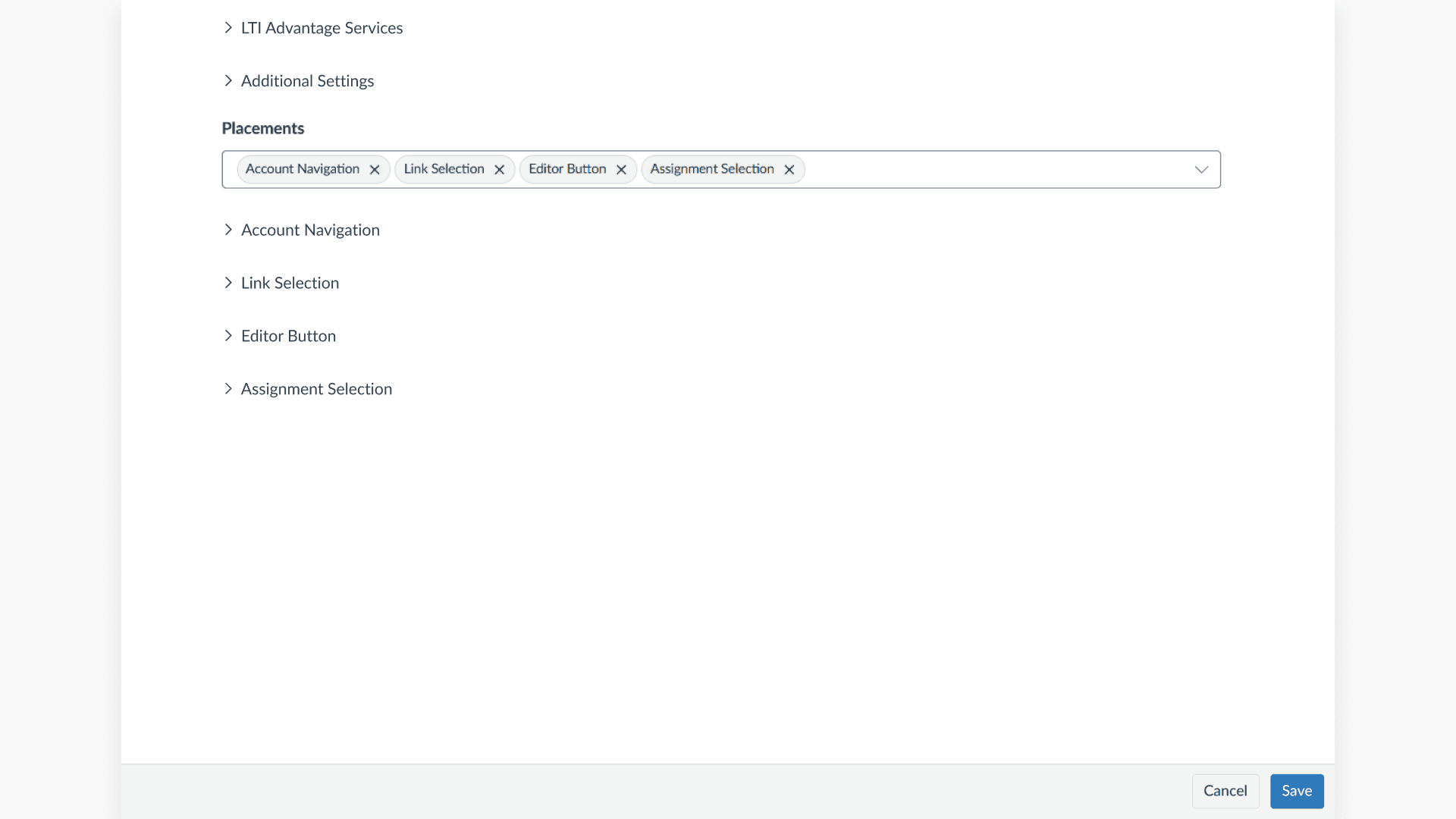 Placement options interface