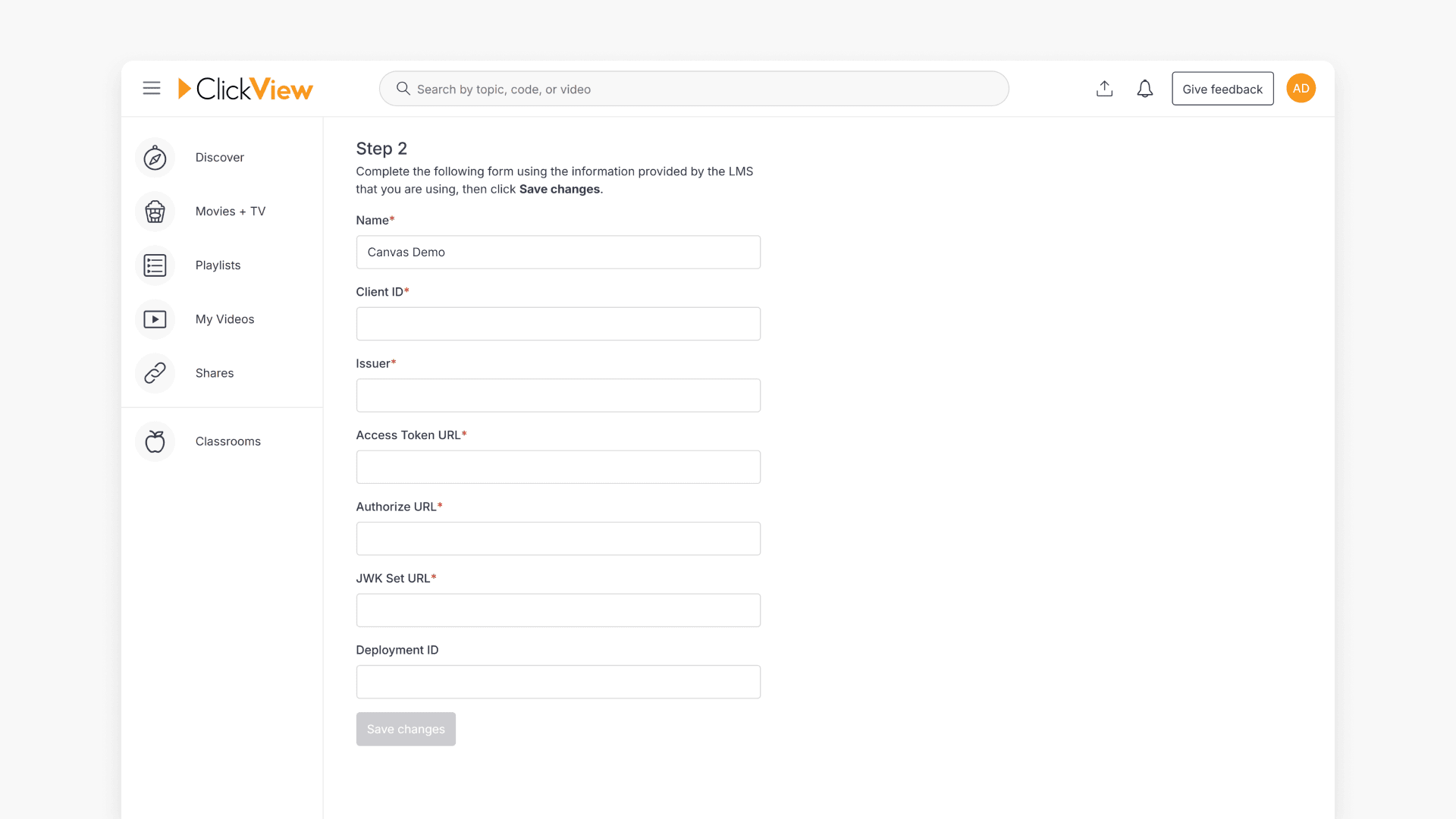 Clickview settings interface
