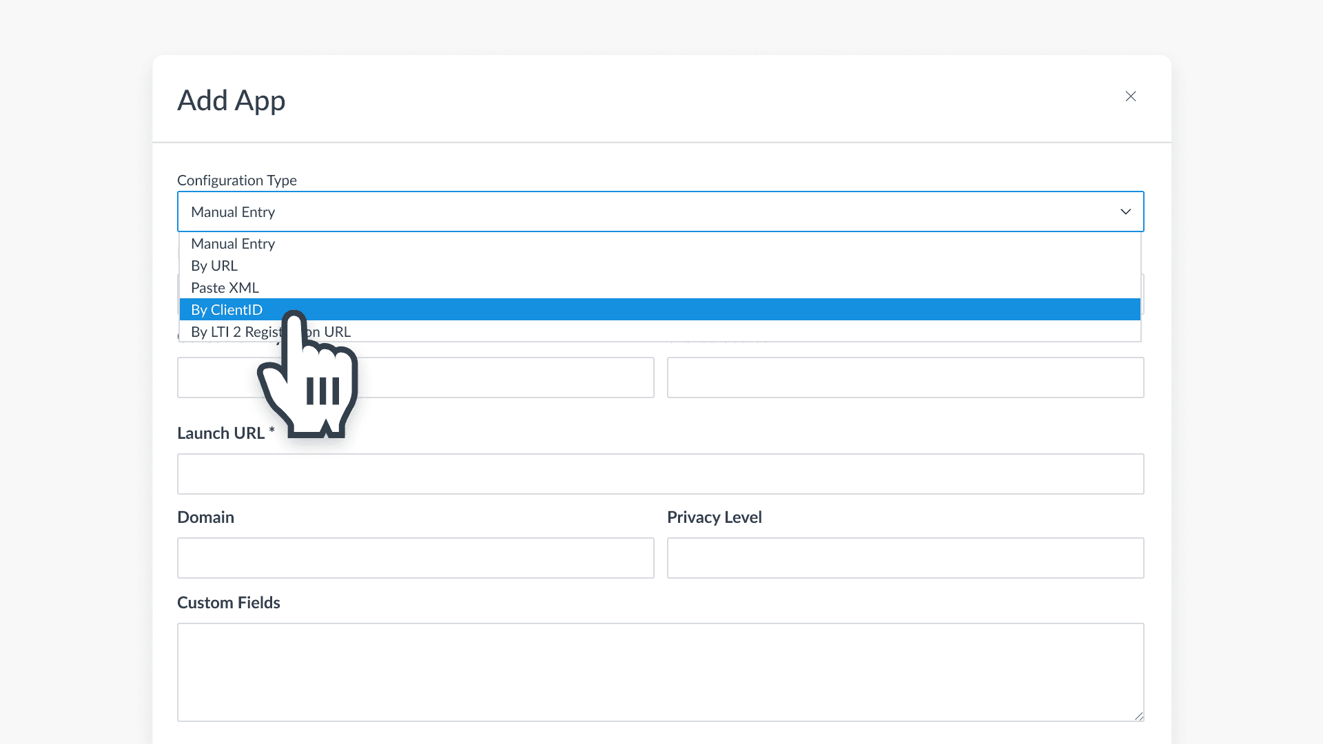 Canvas adding external app access