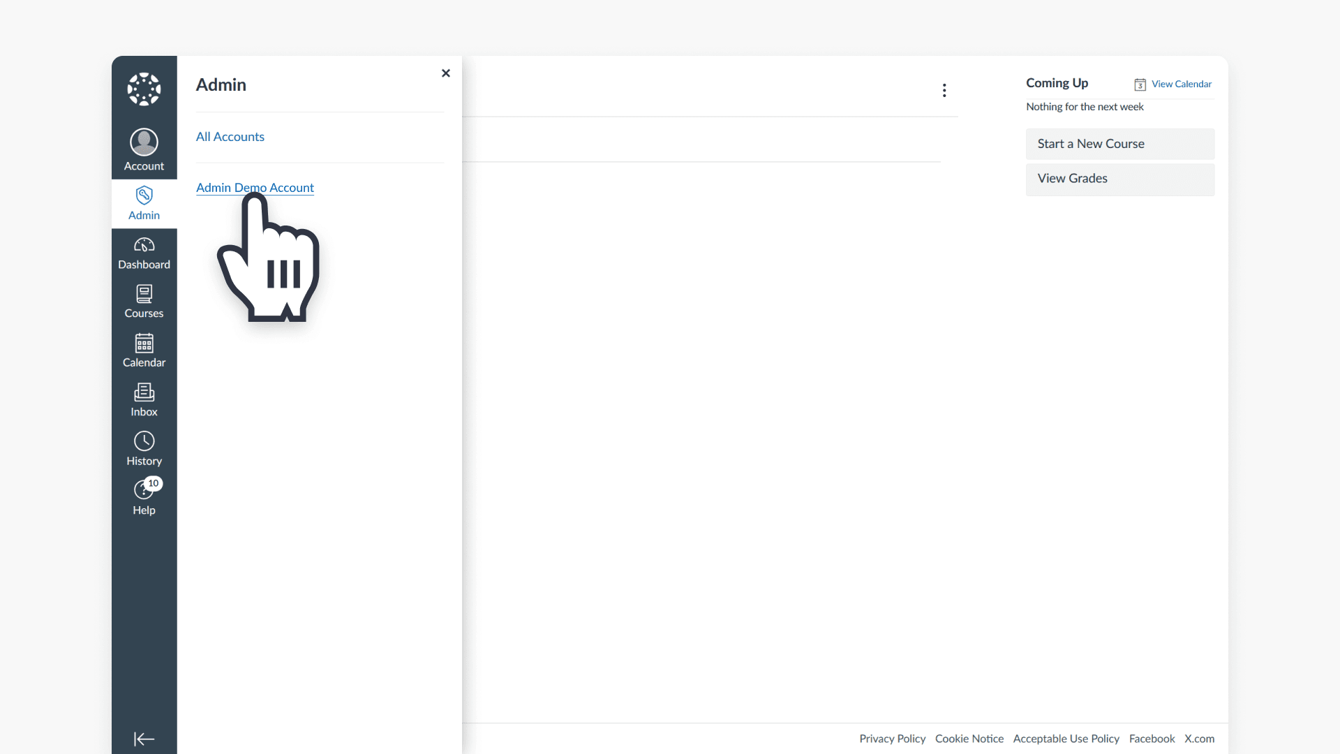 Canvas admin demo account interface