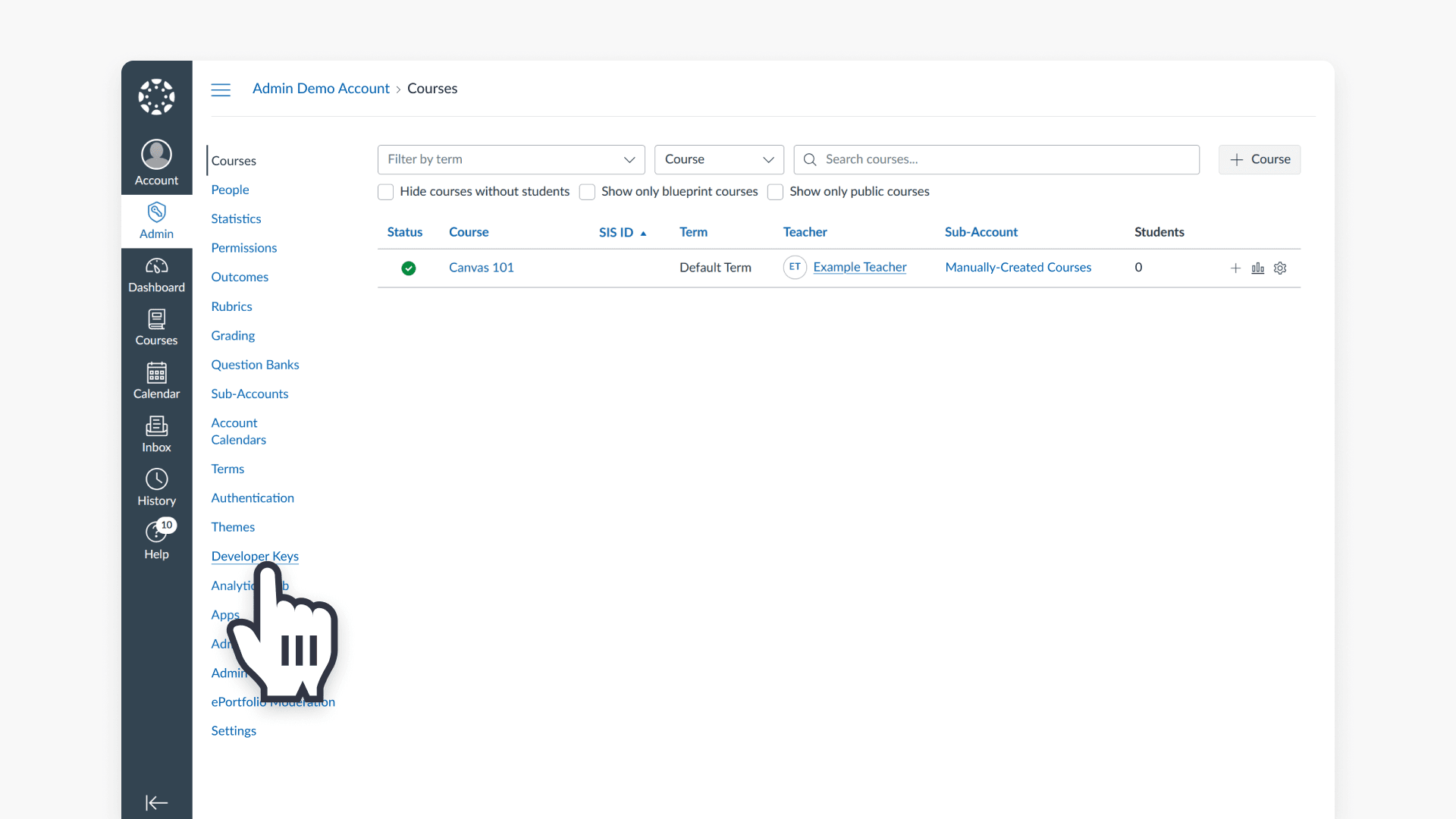 Canvas access developer keys
