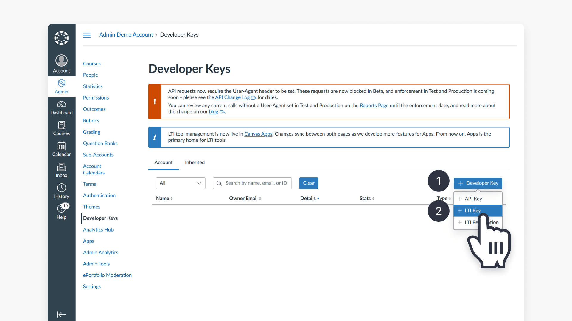 Access LTI key under developer key