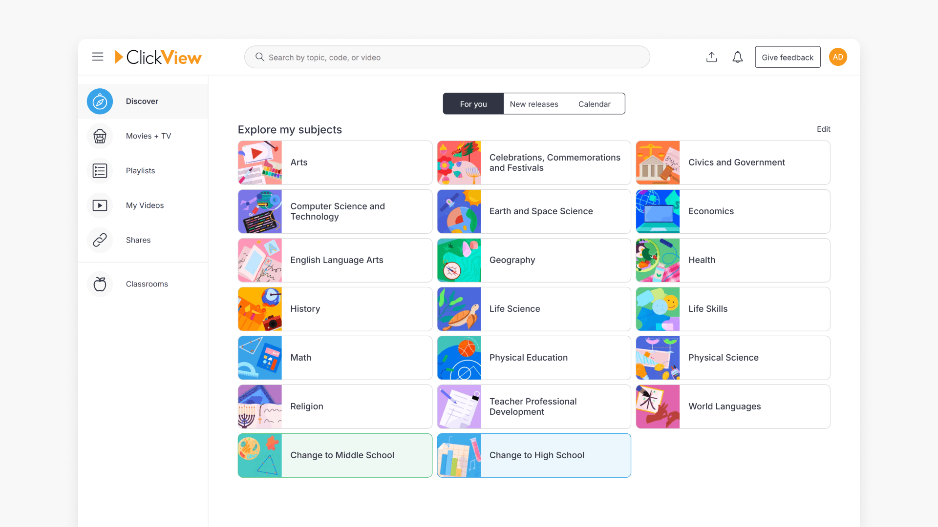 Clickview website interface