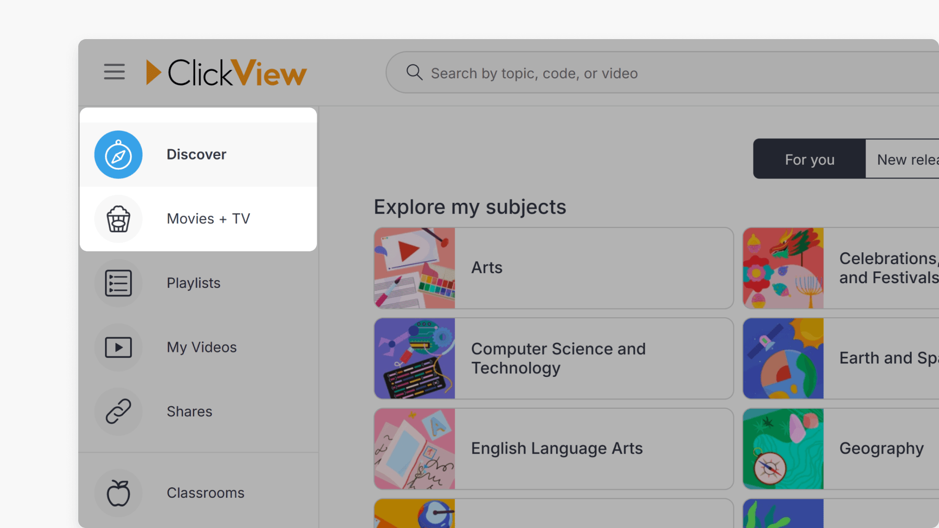 Clickview discover button navigation