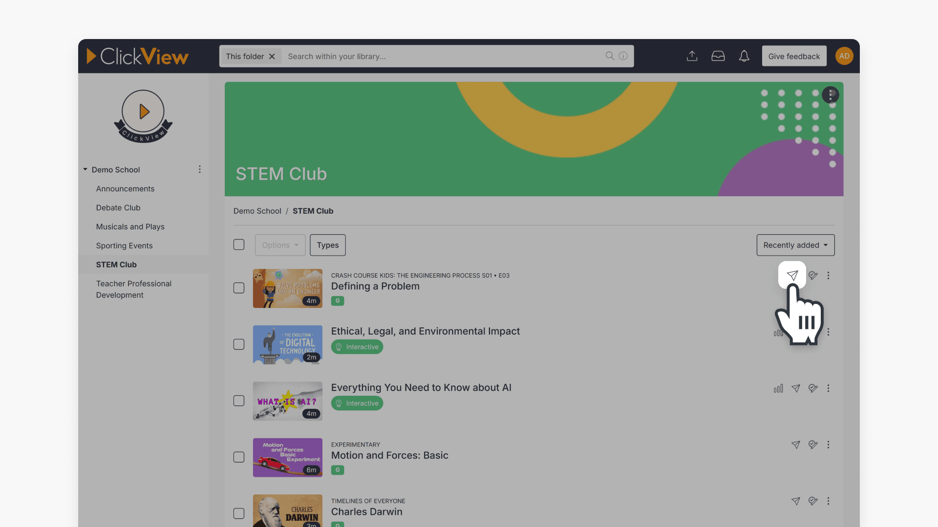 Clickview video list interface