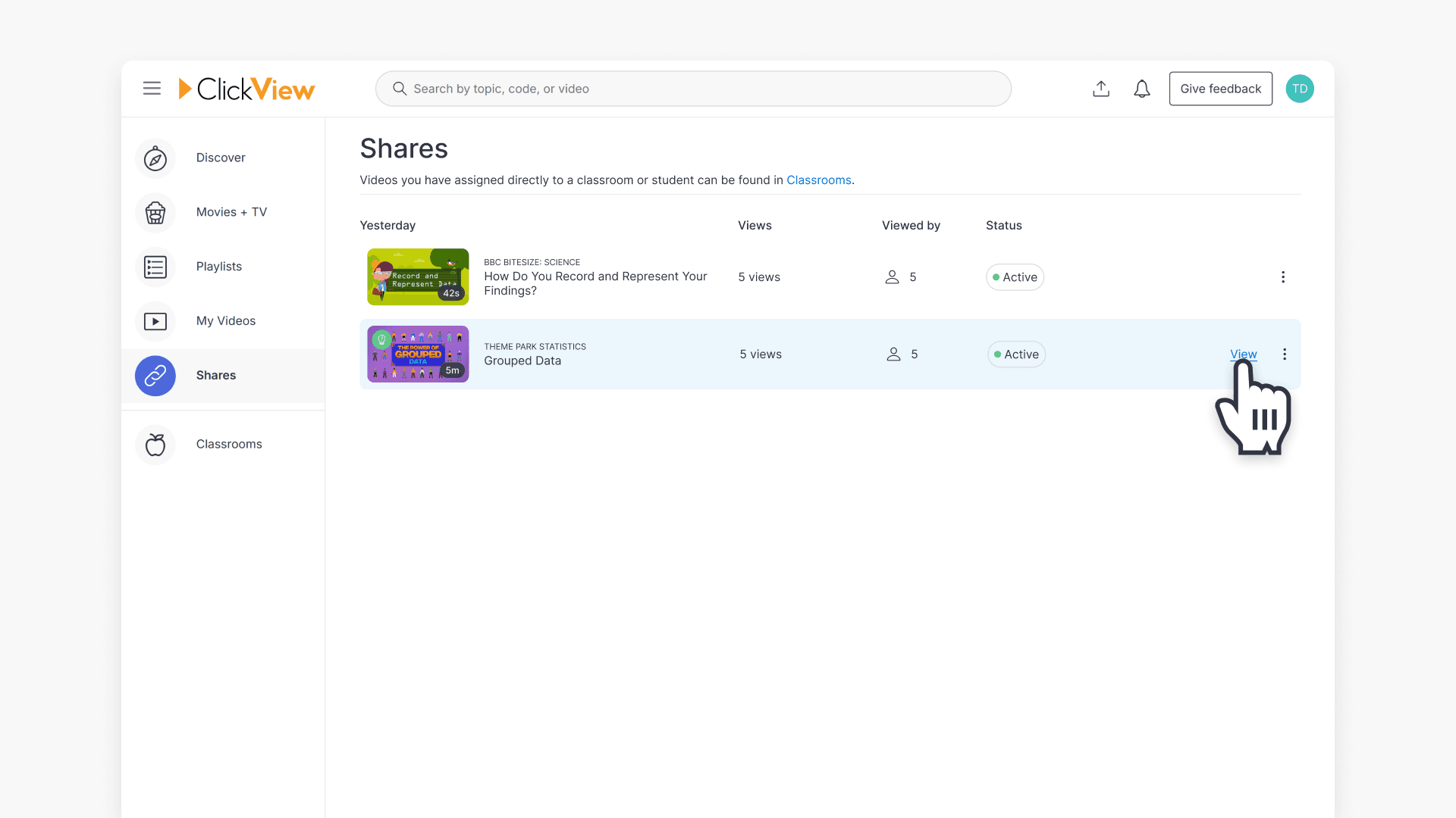 Video list screenshot