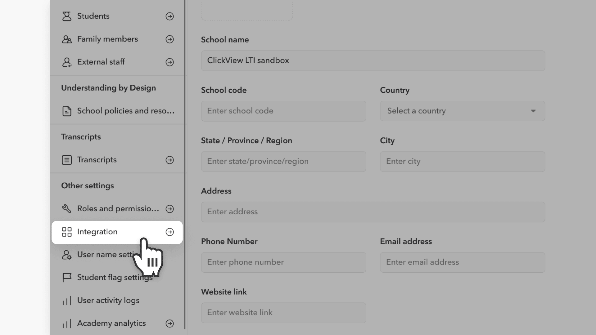 Click Integrations in the side bar
