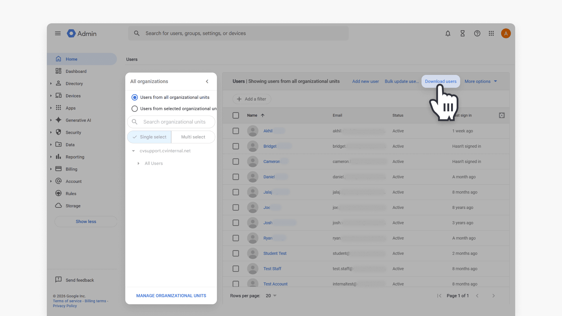 Select download users