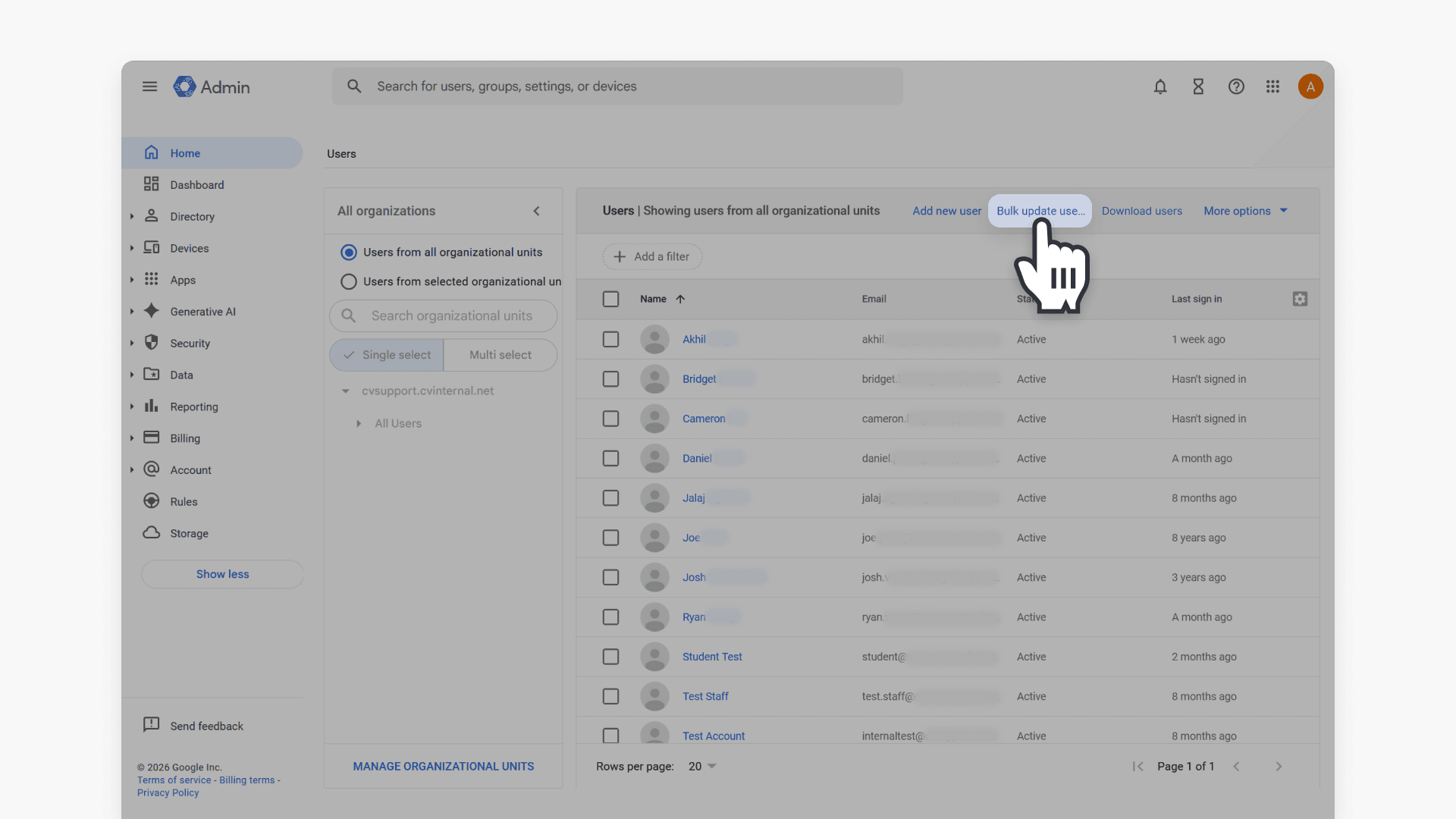 Select Bulk upload users