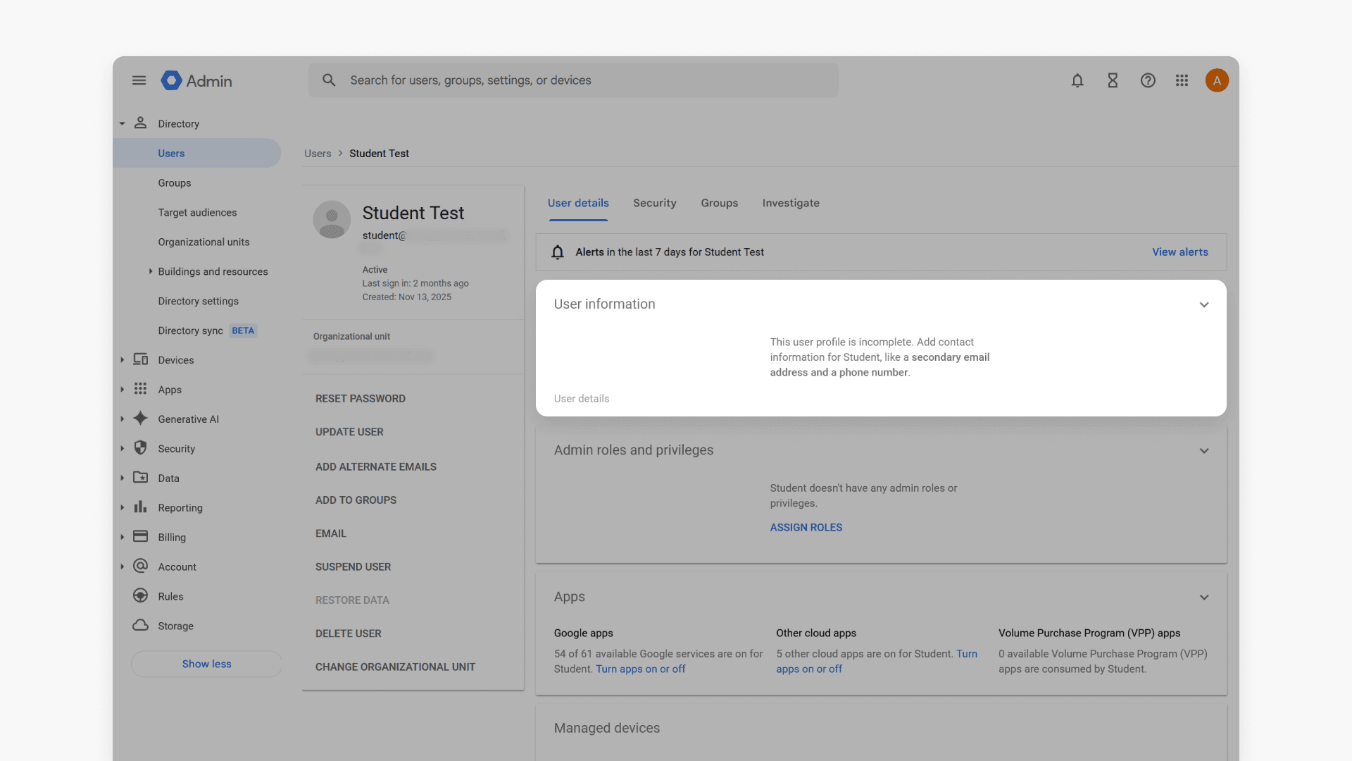 User information highlighted