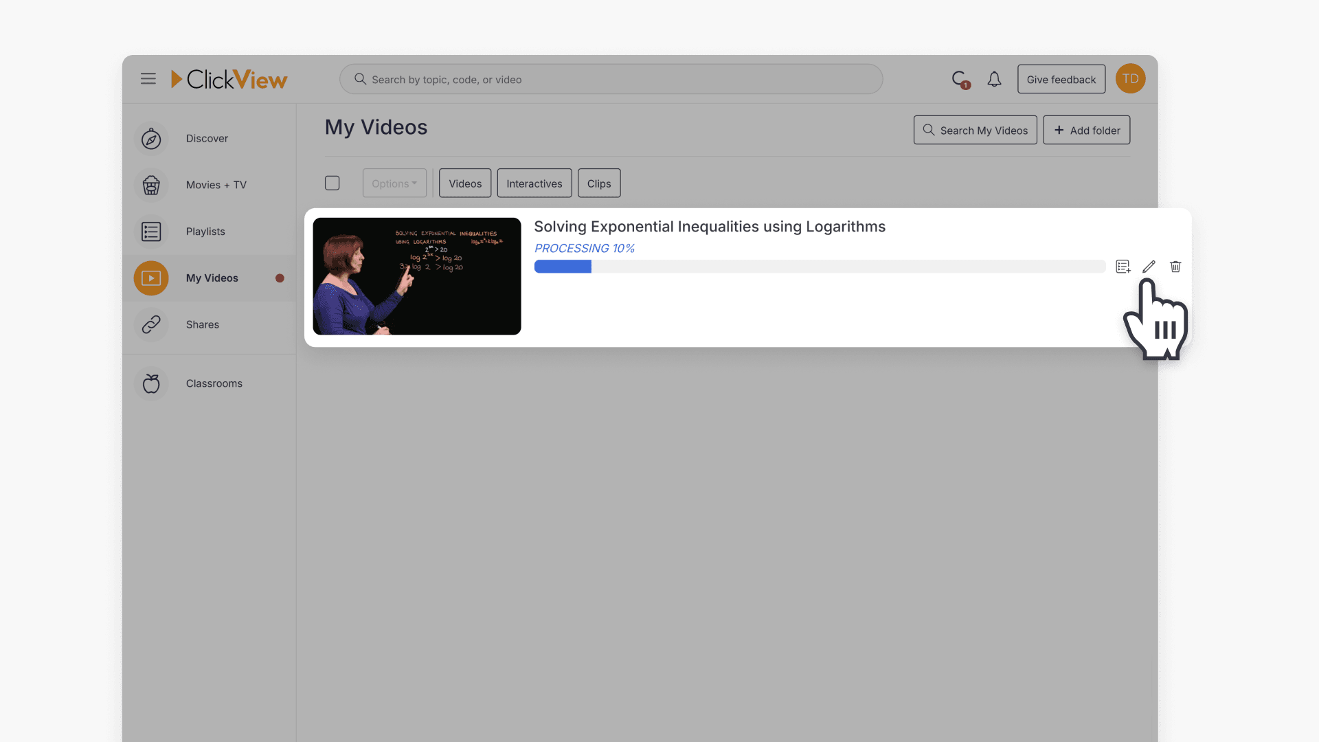User interface of video uploading