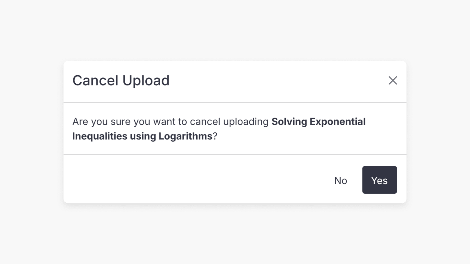 Cancel upload window prompt
