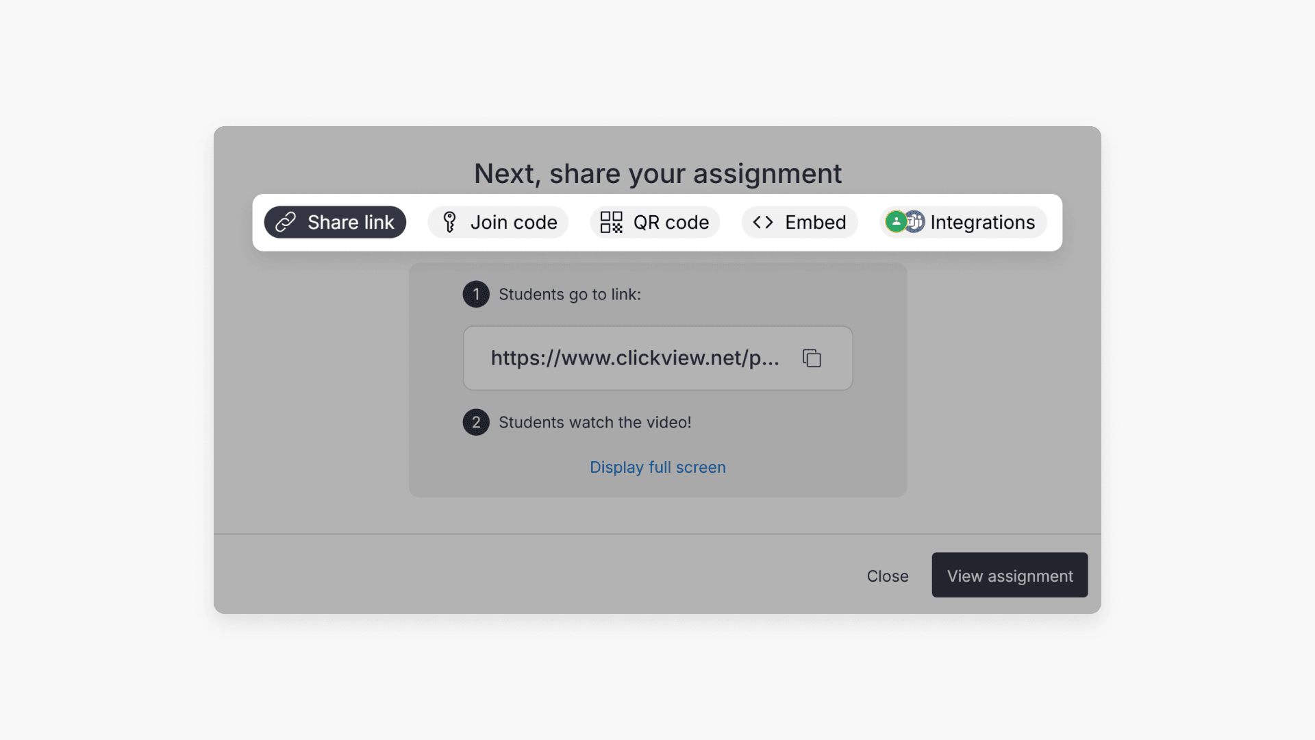 Open classroom share options screenshot