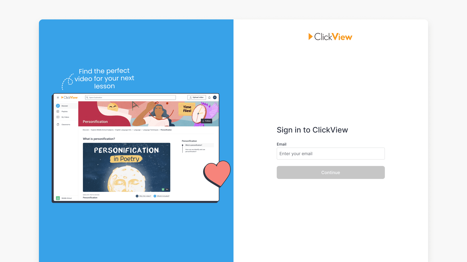 Clickview sign in interface