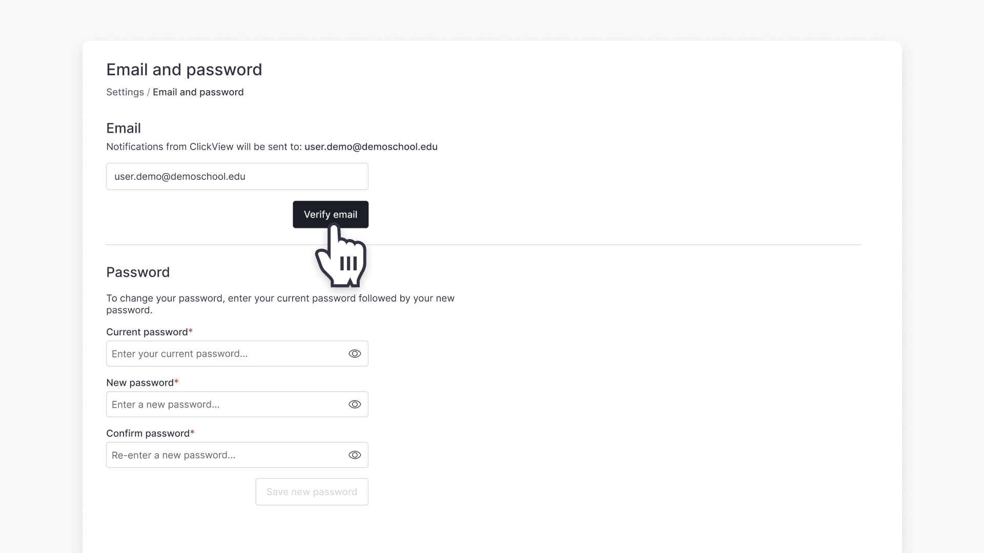 Enter email interface