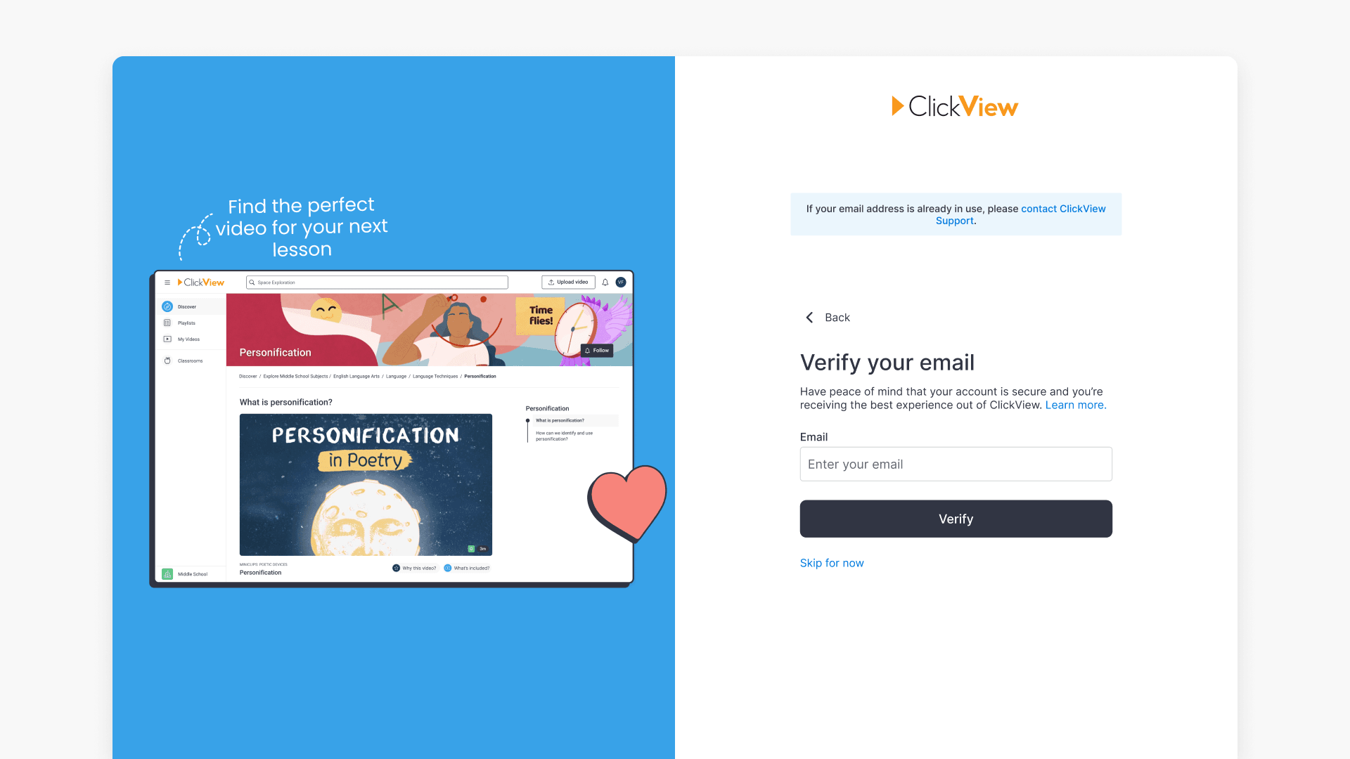 Verify your email in ClickView