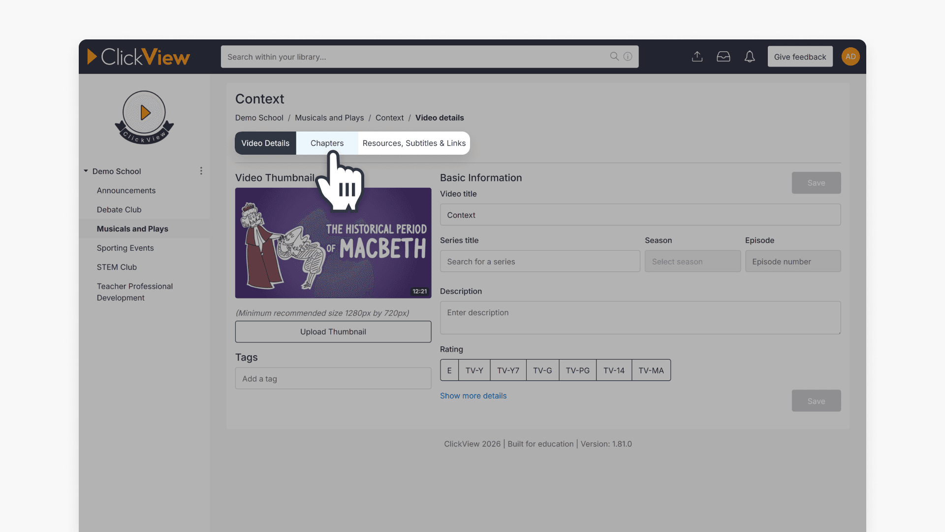 Select chapters section
