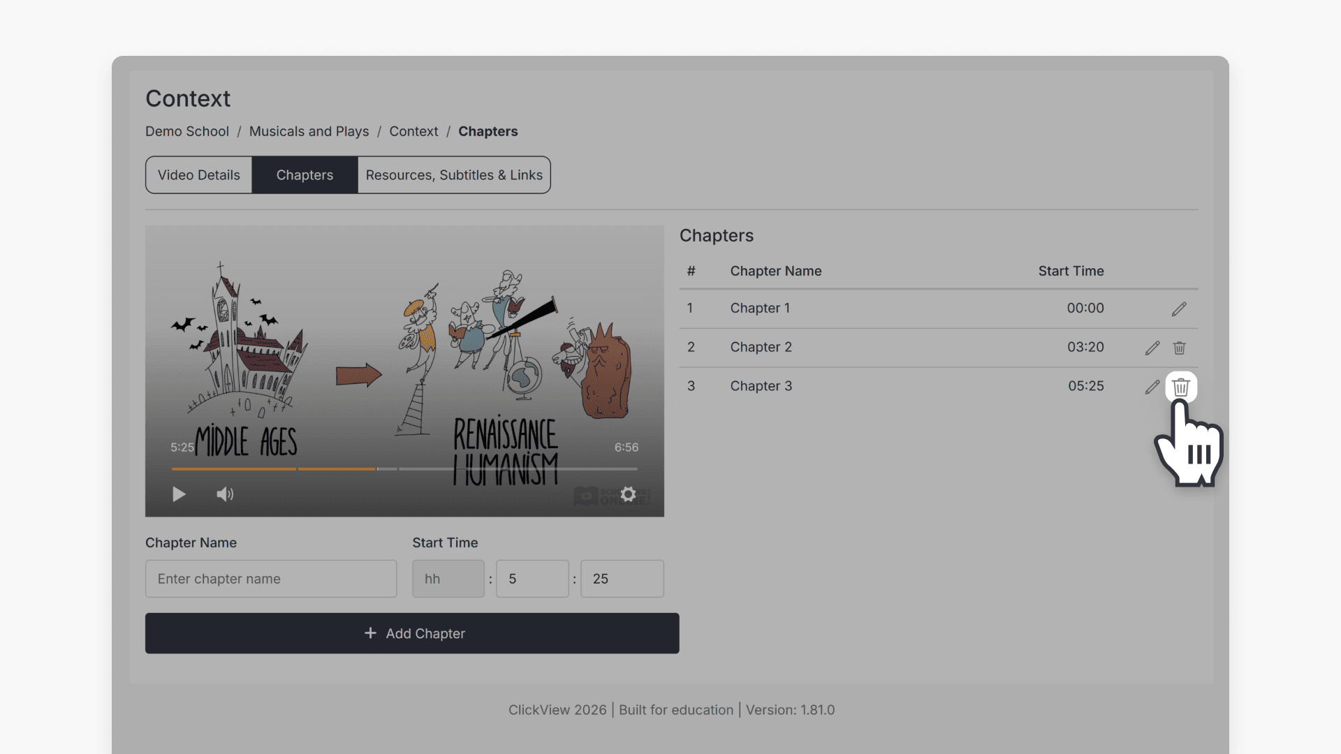 Select bin icon to delete