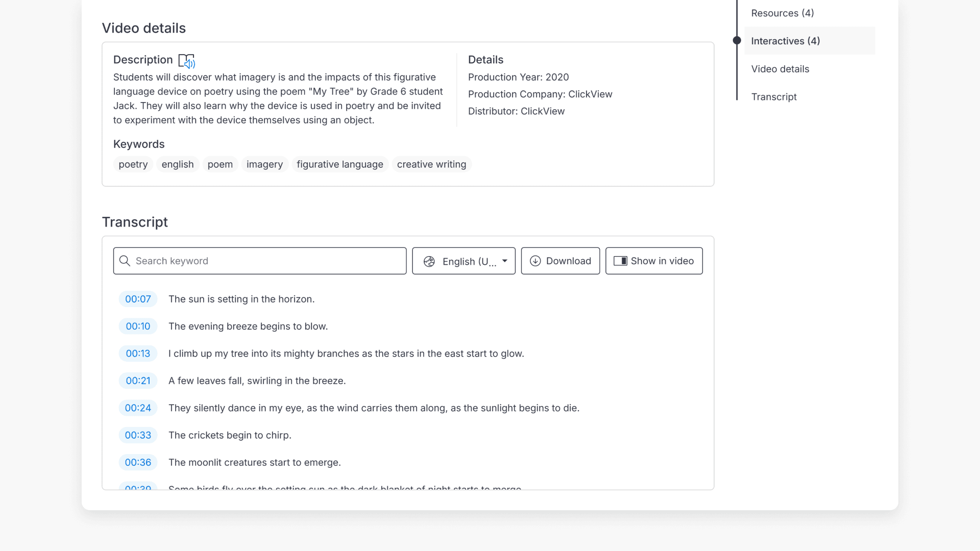 Video transcript navigation