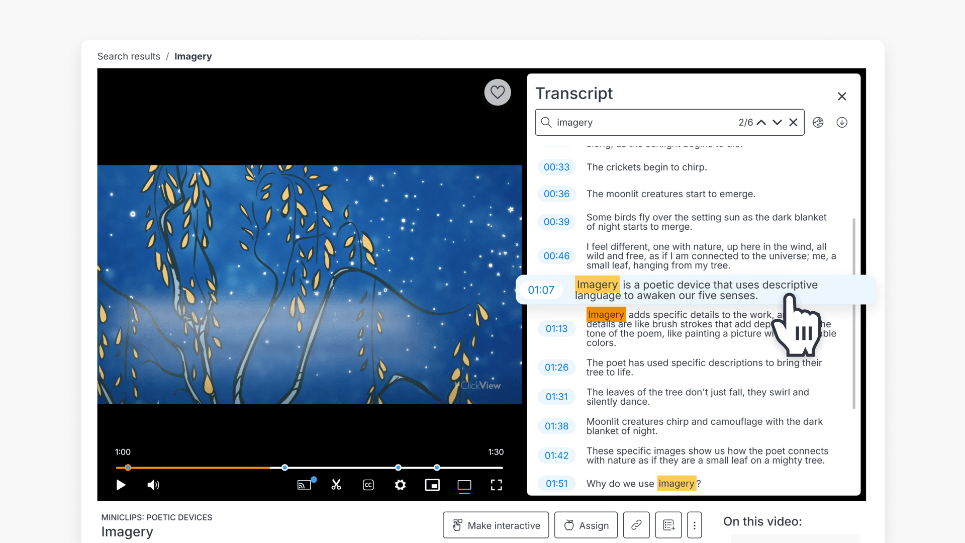 Transcript keyword navigation