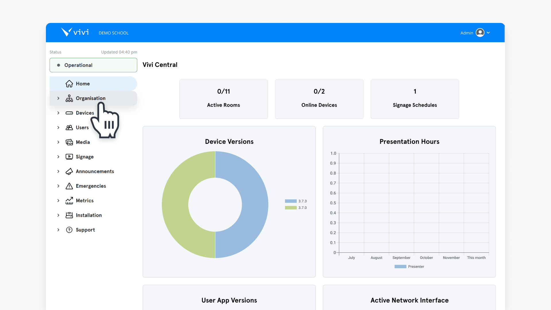 How to access Organisations in Vivi Central