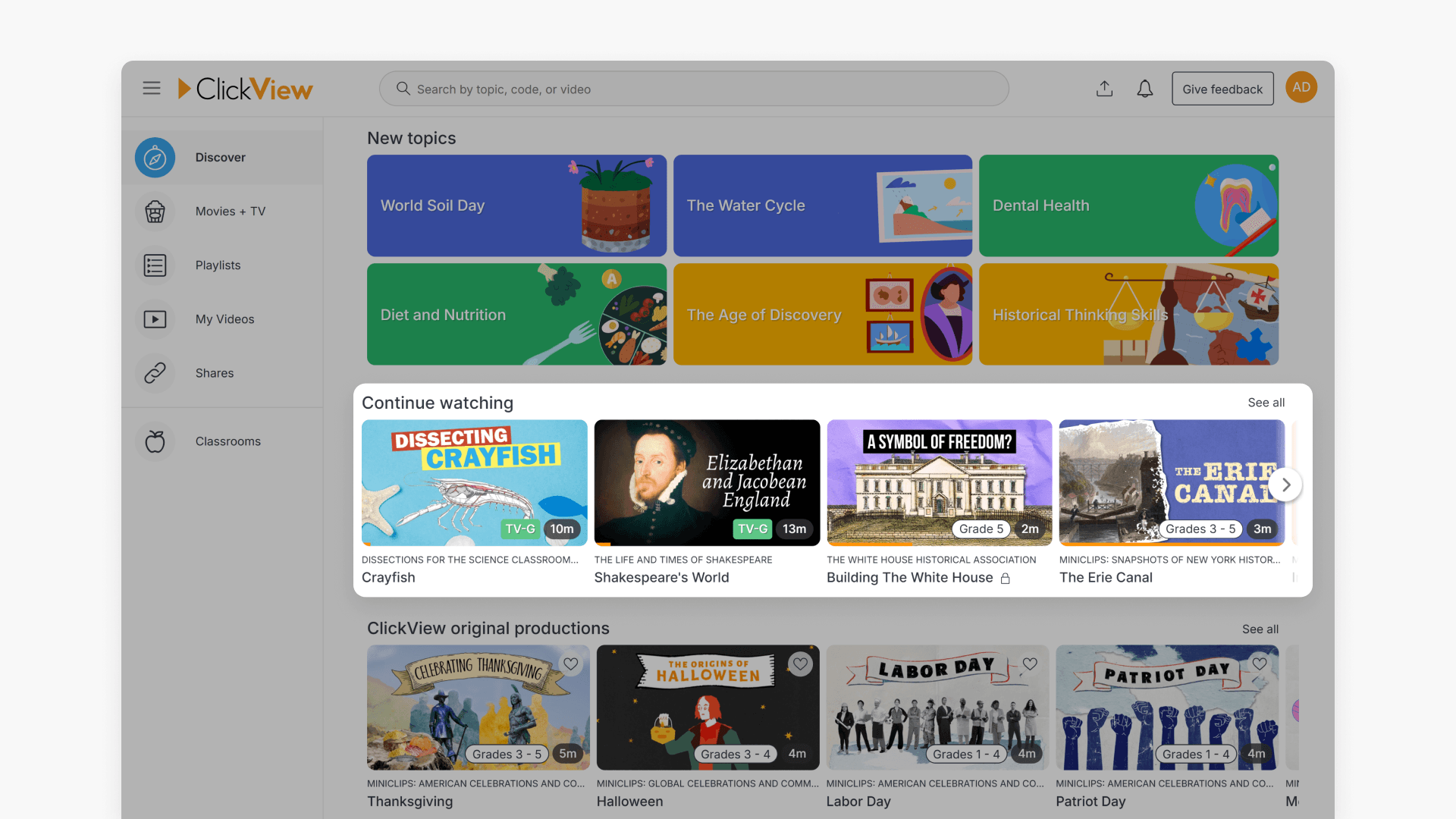 Video list interface