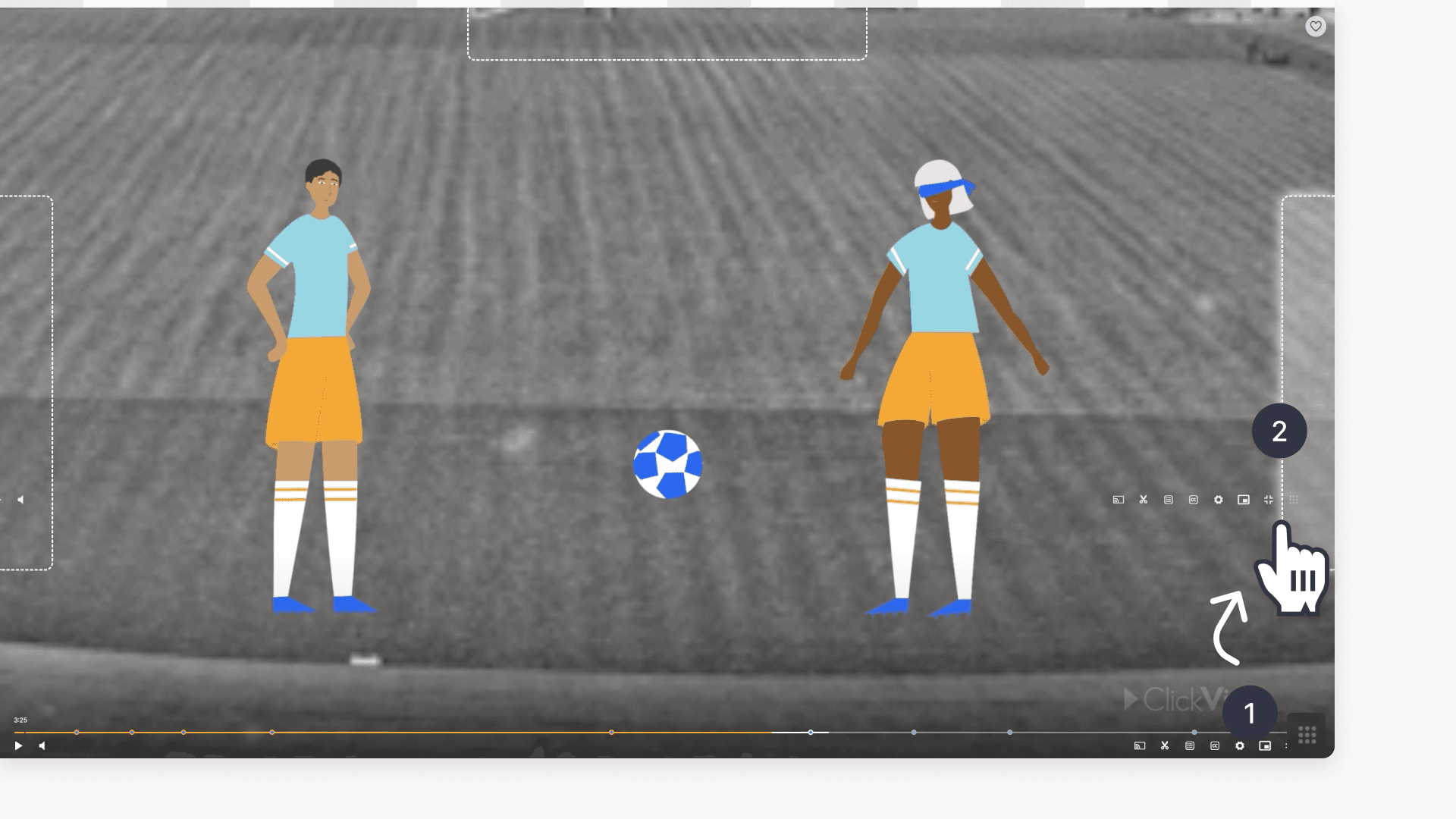 Hand pointing at the right side of the video player