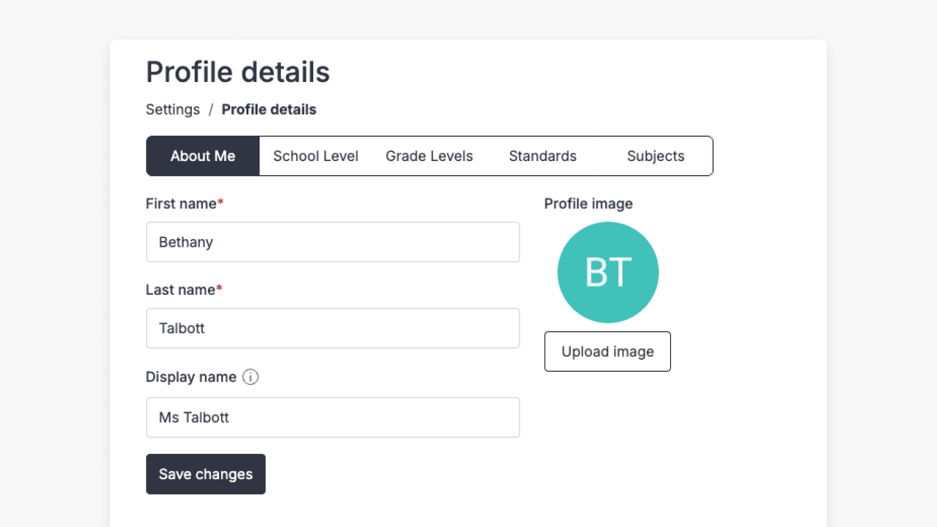 profile details interface