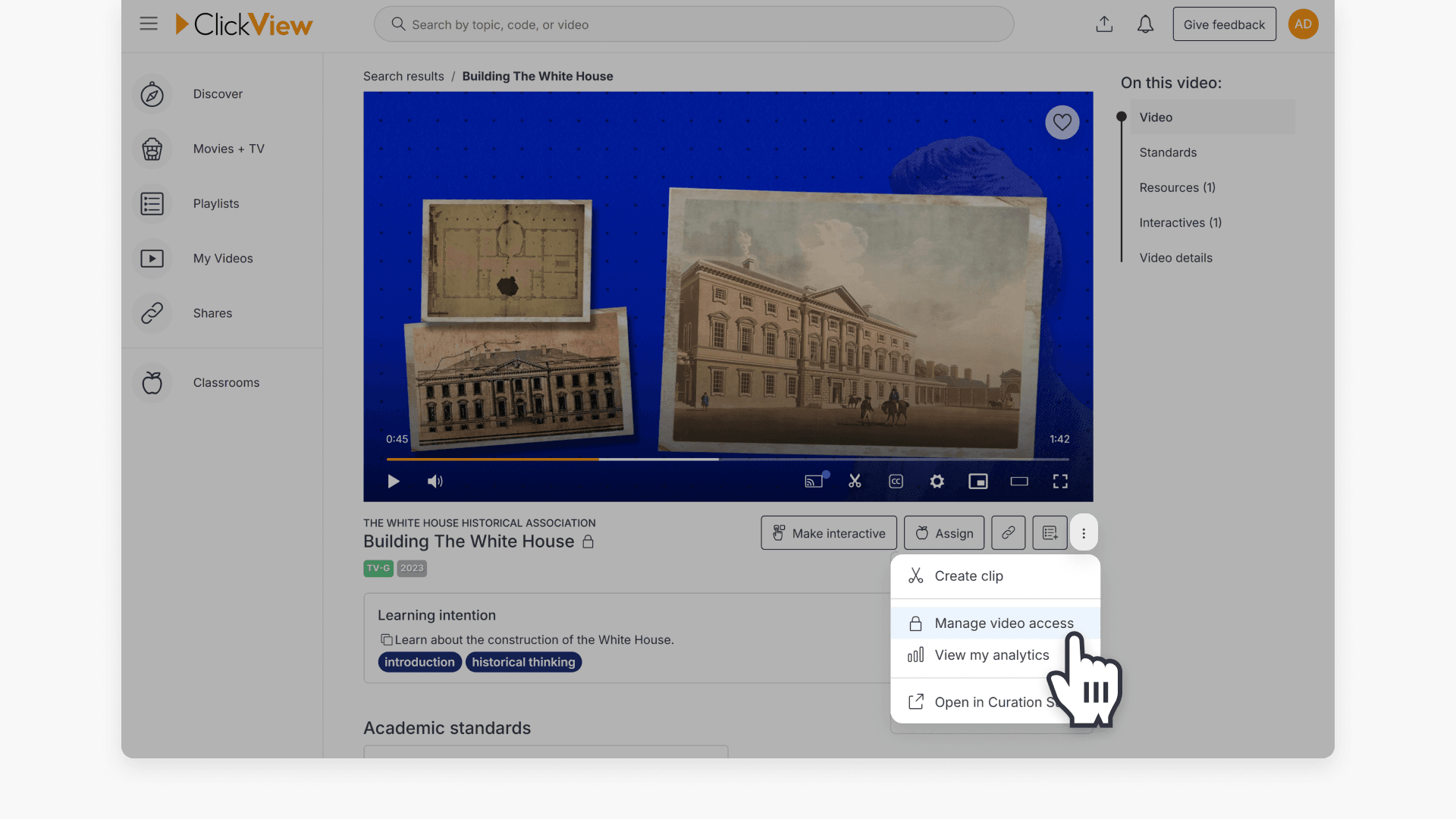 Manage Video access option