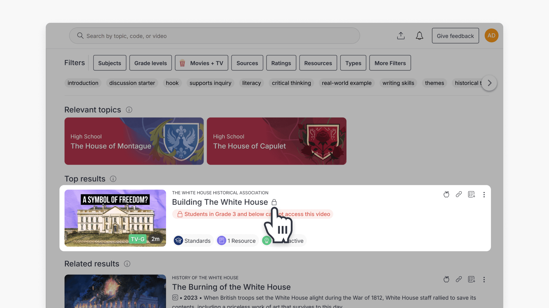 Restriction label on grades that cannot access video