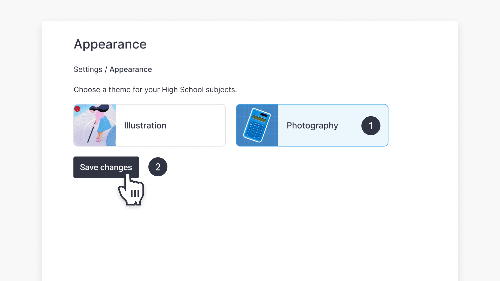 Appearance page and select save changes