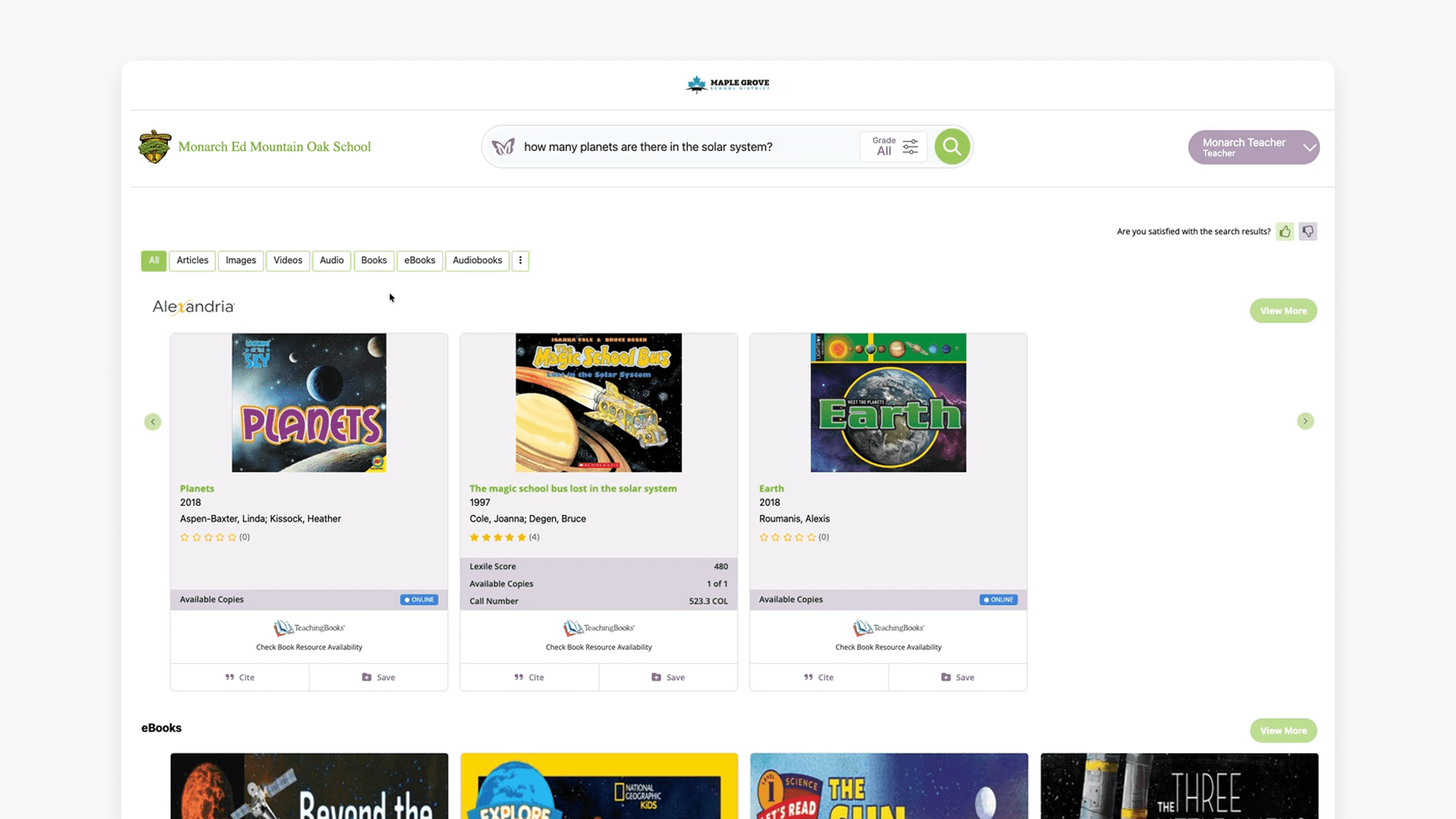 Monarch search result page