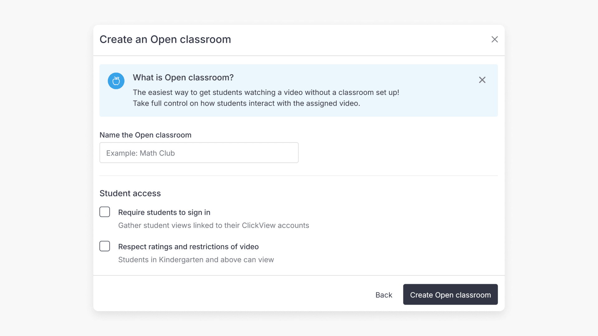 Create an open classroom page