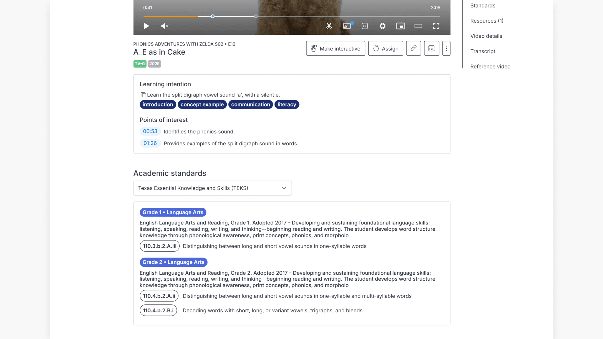 Clickview website academic standards section