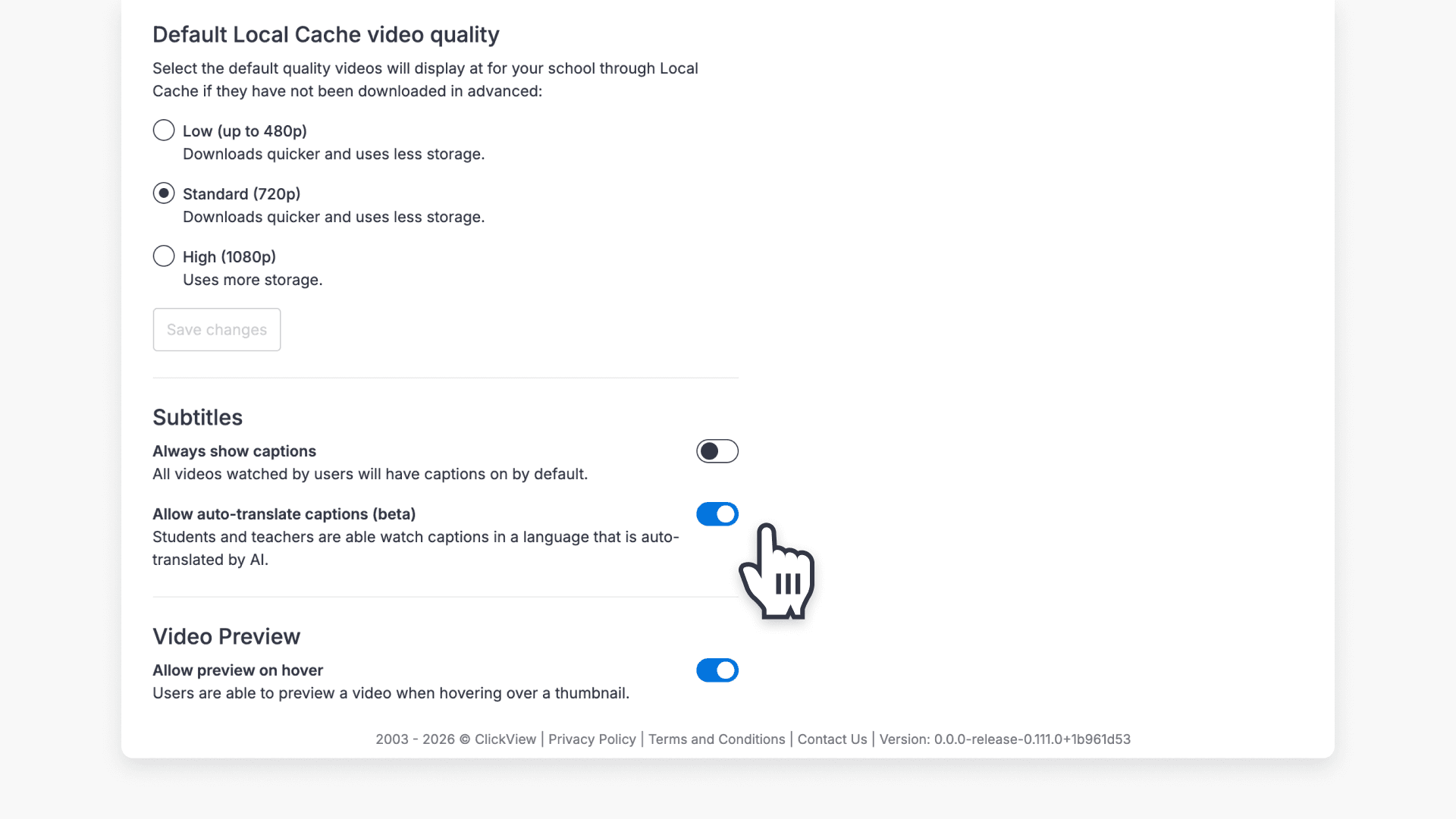 Turn the Allow auto-translate captions toggle on or off