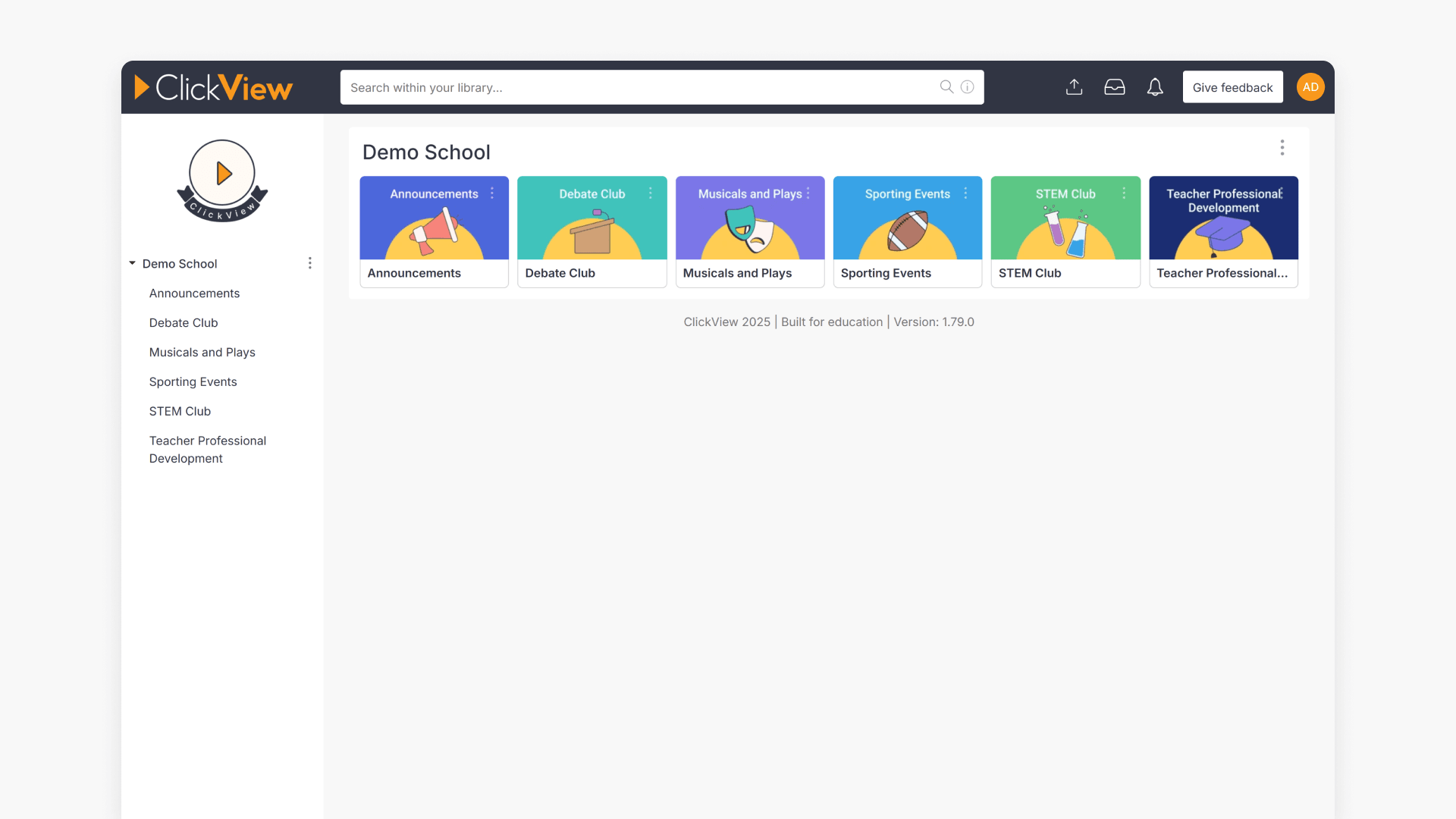 Clickview demo school library interface