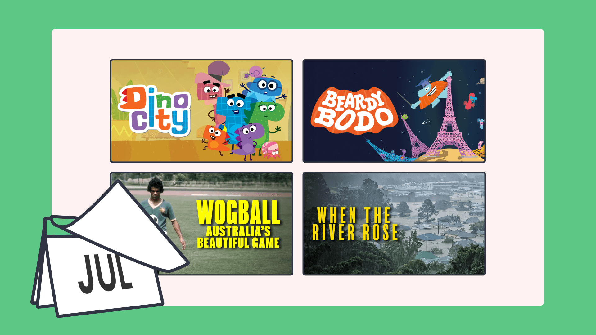 Four images with a calendar on the bottom left corner hero