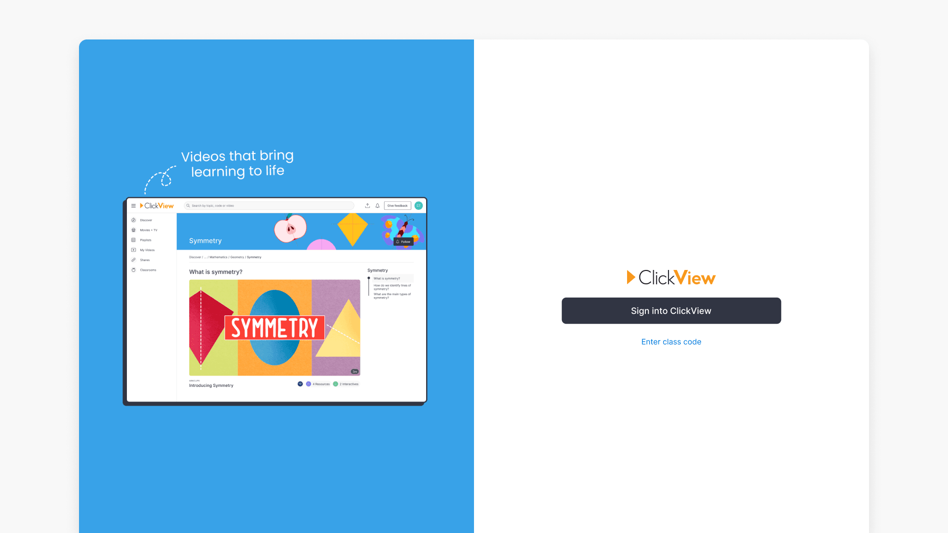 Clickview sign in interface