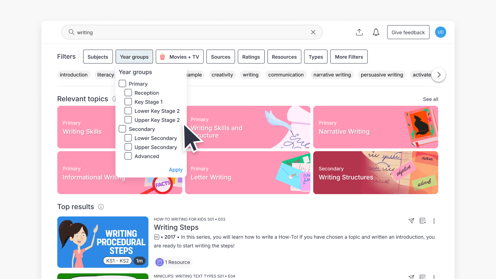 Clickview search interface