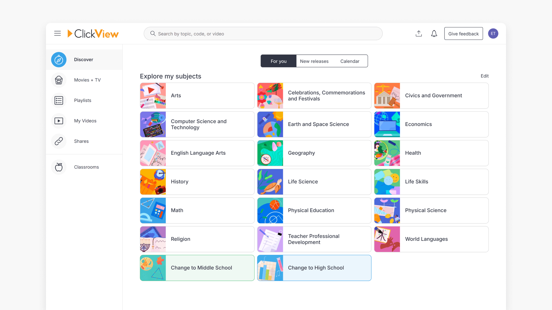 Clickview discover dashboard