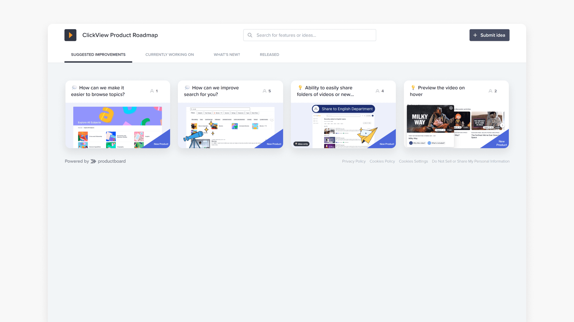 Clickview product roadmap interface