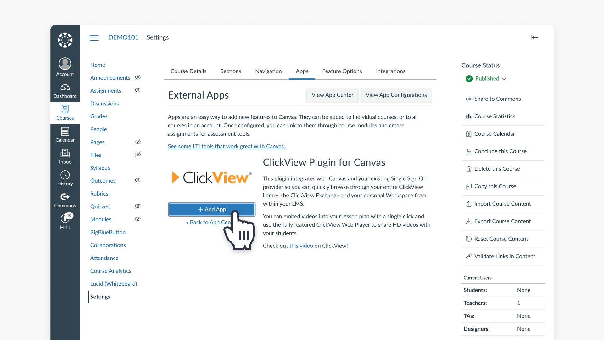 Canvas clickview interface