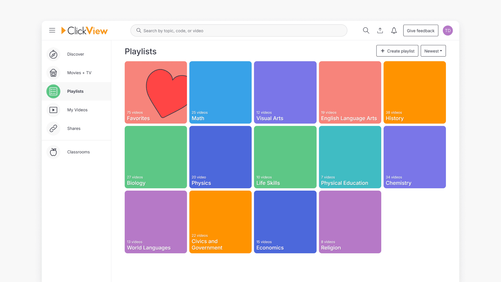 ClickView Playlists page