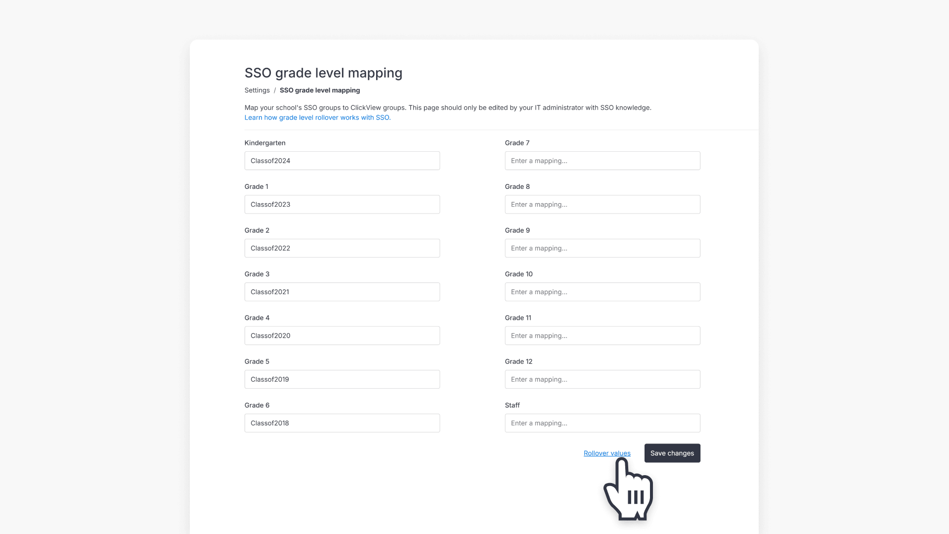 Cursor pointing at the rollover values link