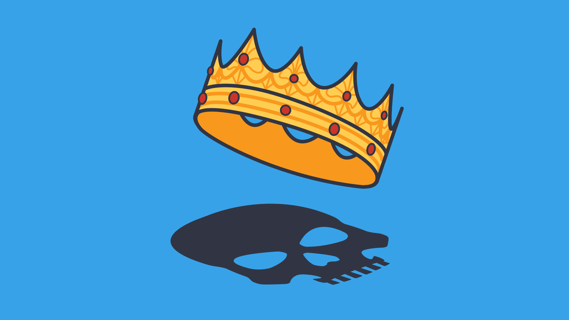 An illustration of a crown and a shadow of a skill with a blue background