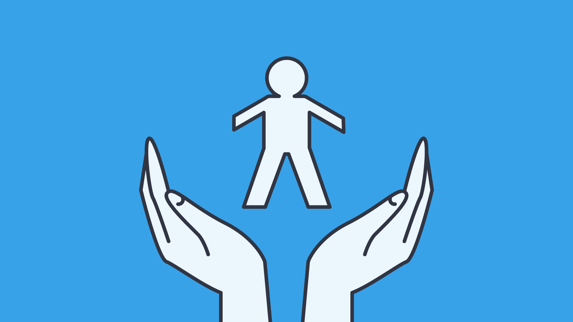 Hands below a body figure on a blue background