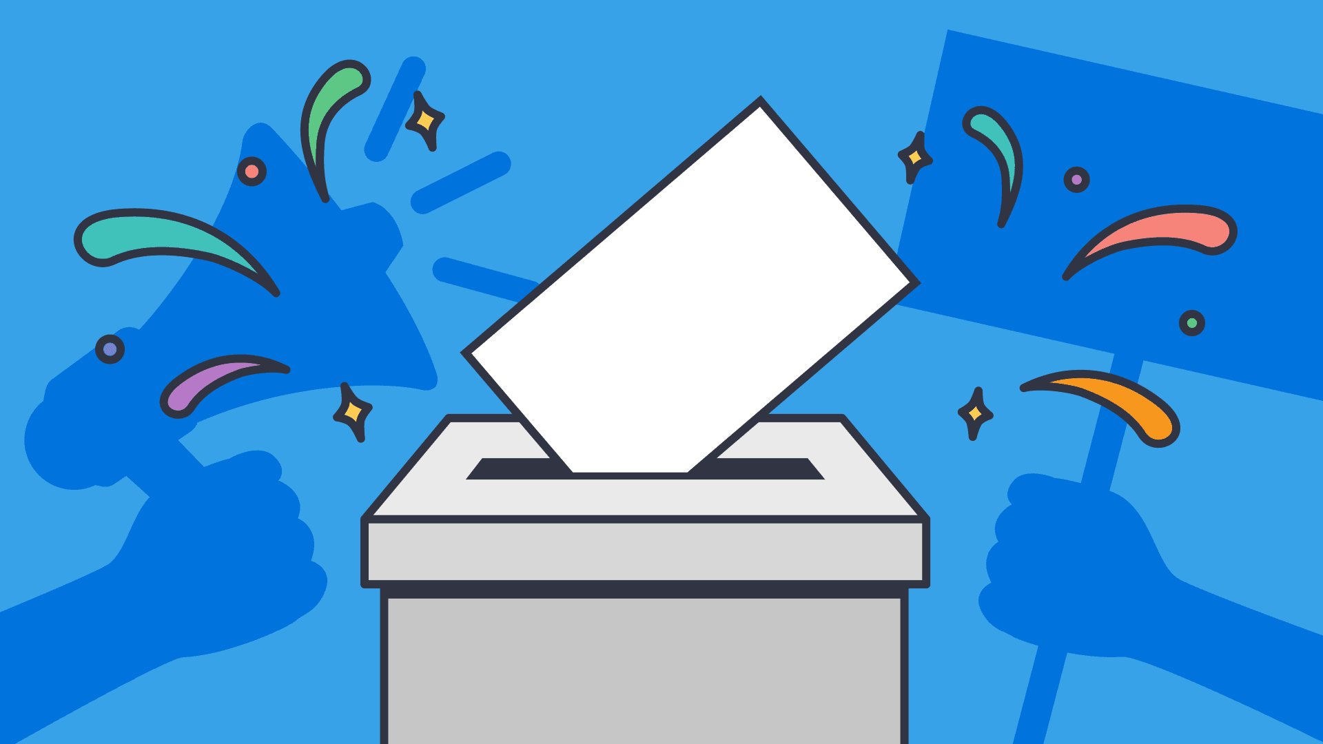 An illustration of a ballot with fireworks