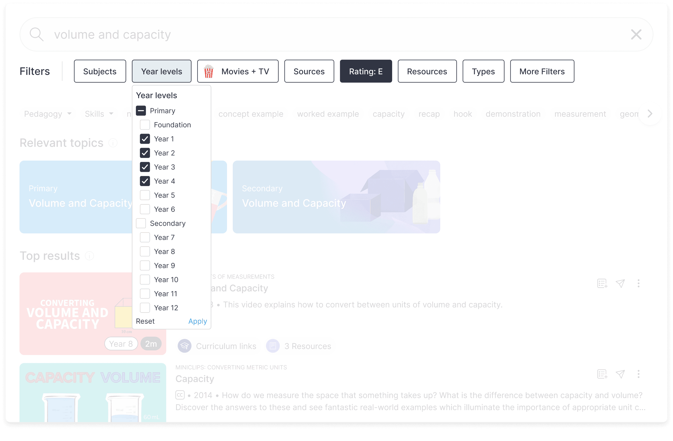 ClickView Search and filter feature filtered