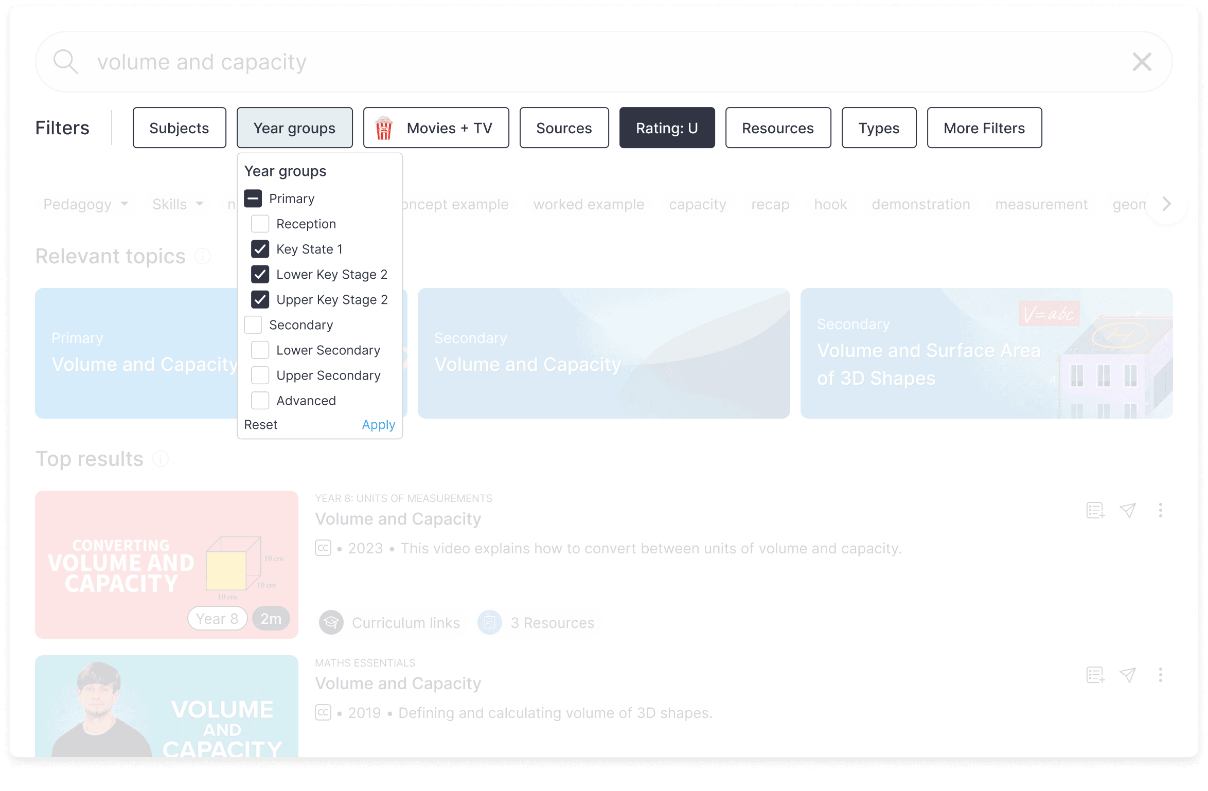 ClickView Search and filter feature filtered